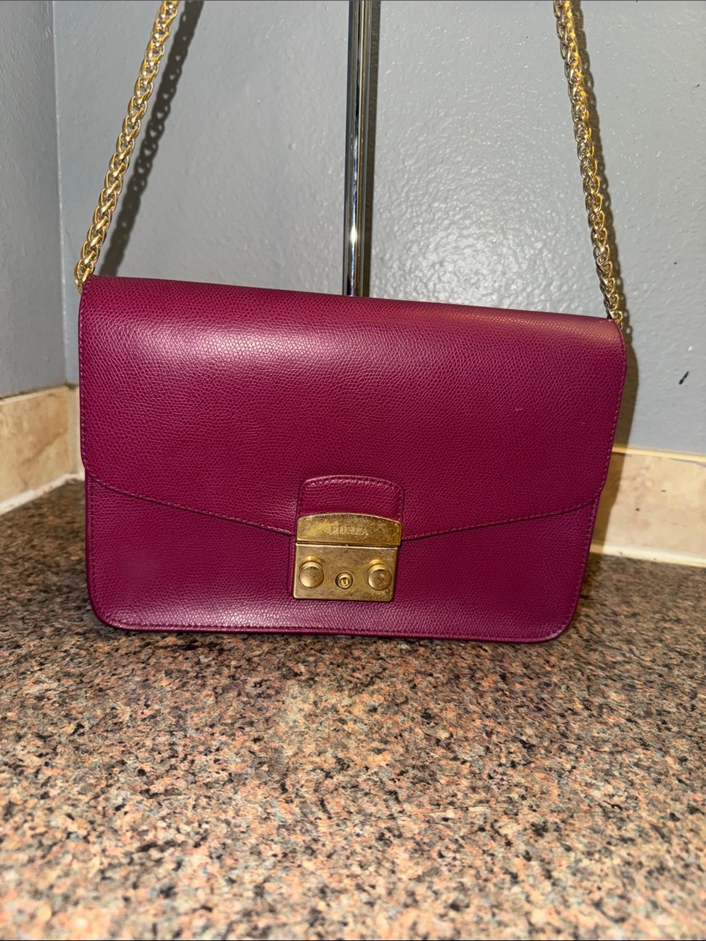 Furla metropolis (large) rare Plum Leather EUC